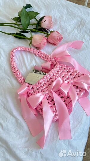 Сумка вязаная из атласной ленты