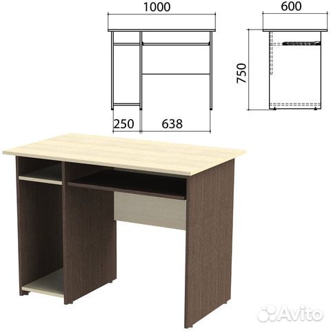 Стол компьютерный Канц, 1000х600х750 мм, с тумбой