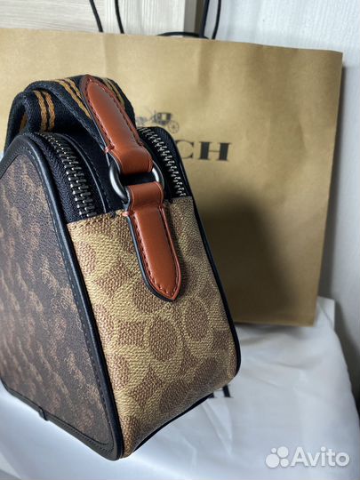 Мужская сумка coach натуральная кожа бронь