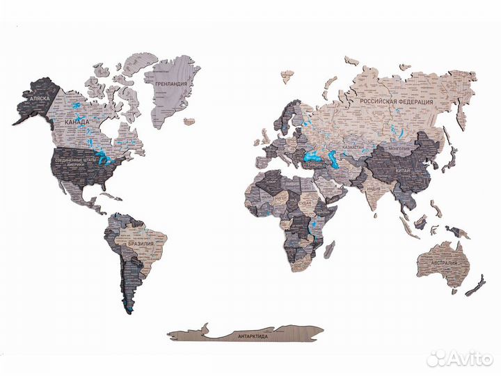 Деревянная карта мира 3D настенная, Стерлитамак