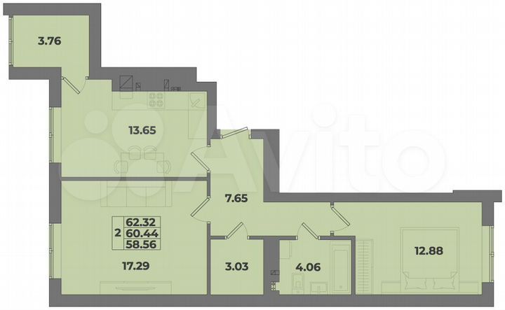 2-к. квартира, 62,3 м², 5/10 эт.