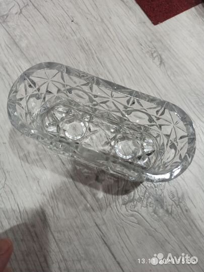 Винтаж хрустальная ваза-ладья салфетница Чехия