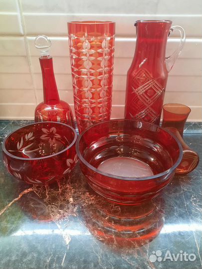 Предметы сервировки, красное стекло, СССР