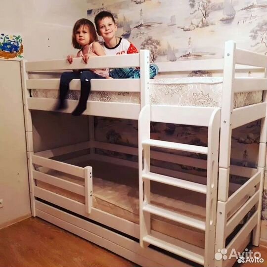 Кровать из массива двухъярусная трансформер 80*190