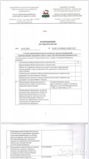 Разрешение на строительство в Уфимском р-не и в Уф