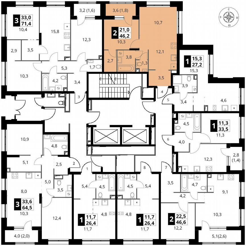 1-к. квартира, 46,2 м², 2/25 эт.