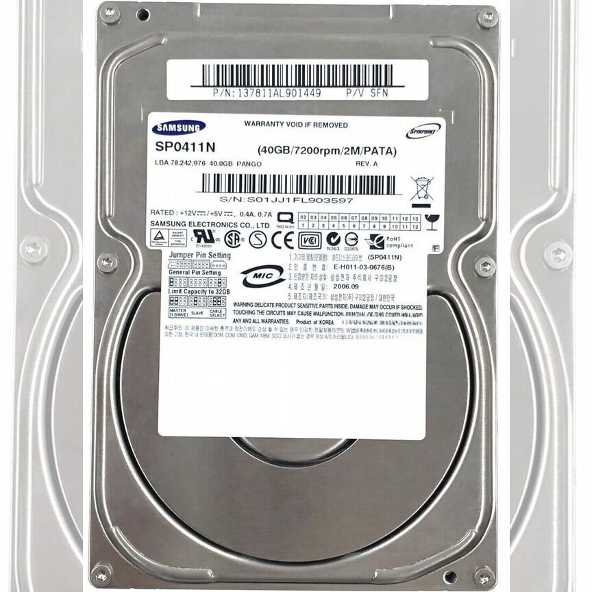 [VL40P] Жесткий Диск Samsung 40gb Sp0411n Sp0401n Ide 3.5" Vl40p
