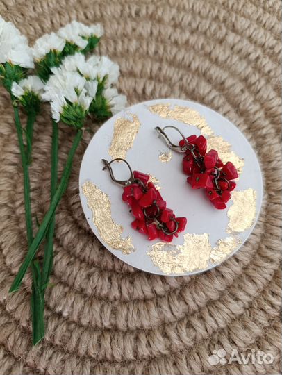 Серьги из натурального камня Красного корала