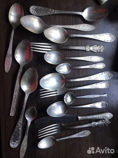 Столовые мельхиоровые вилки, ложки, набор