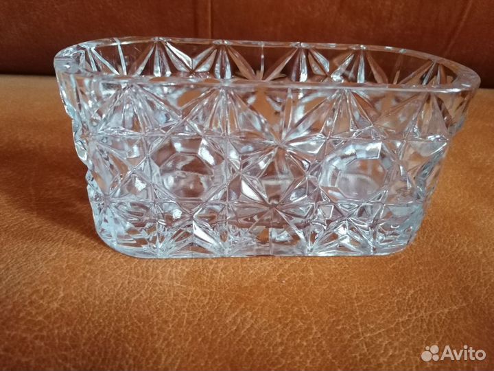 Редкая хрустальная ваза-ладья конфетница 50е годы