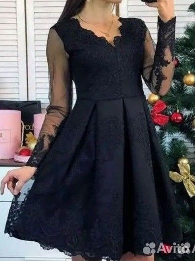 Вечернее кружевное черное платье женское 42 44