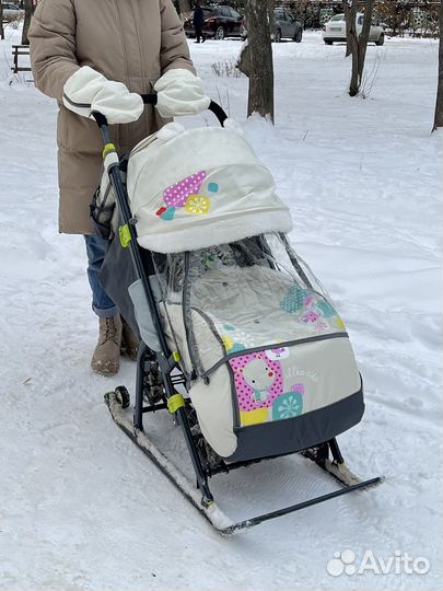 Детские санки коляска с колесами Nika