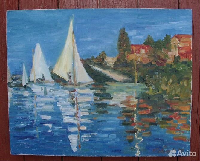 Картина яхты в заливе масло холст