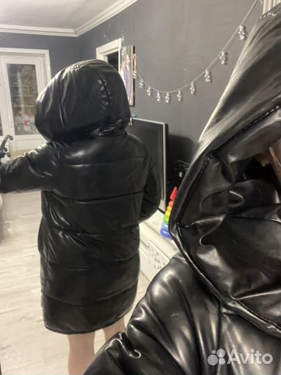 Пальто женское зимнее под экокожу