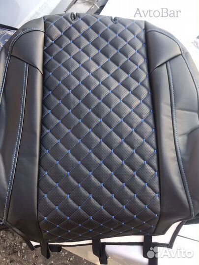 Чехлы экокожа Renault Logan Синяя строчка, ромб