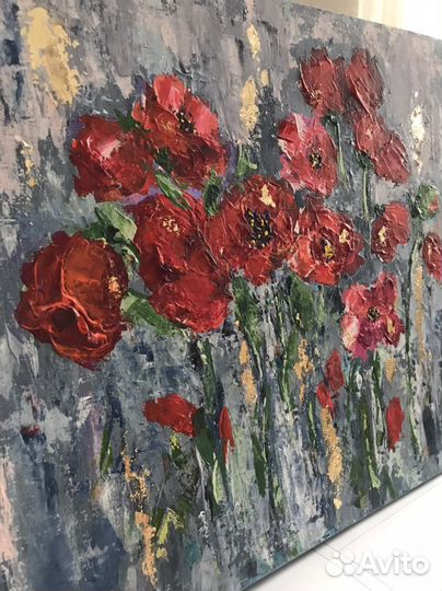 «Цветы маки букет на картине» 30х40 Картина акрил
