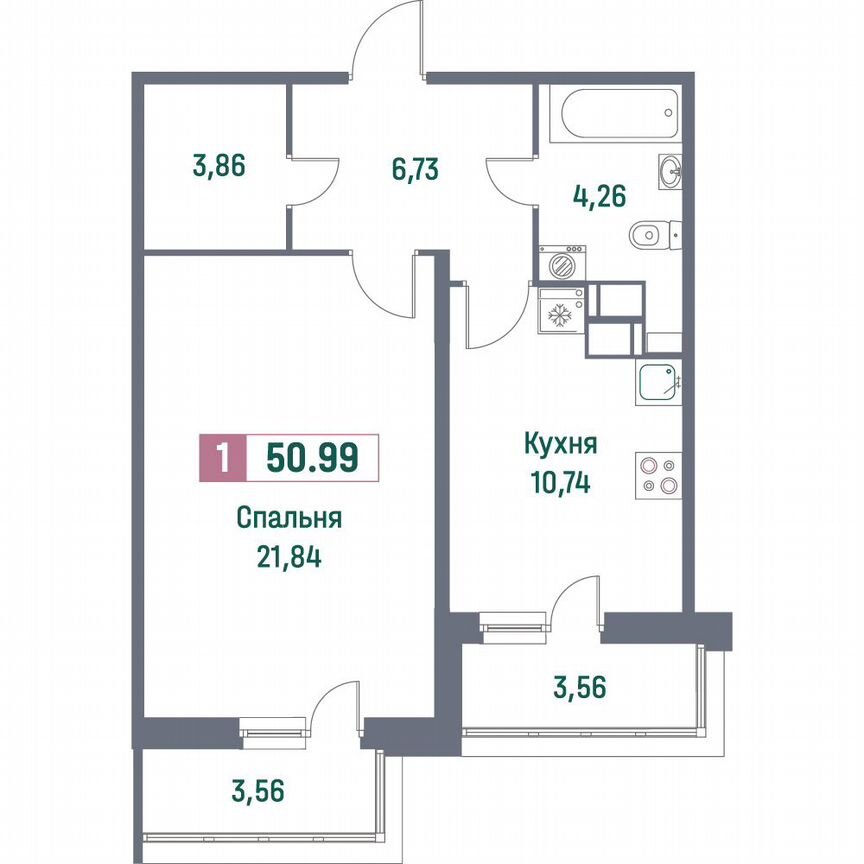 1-к. квартира, 51 м², 16/16 эт.