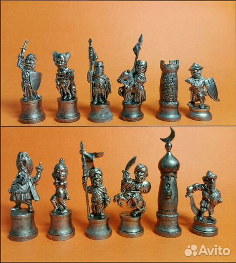 Оловянные шахматы битва Восток vs Рыцари