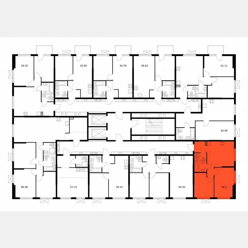 2-к. квартира, 46,2 м², 8/12 эт.
