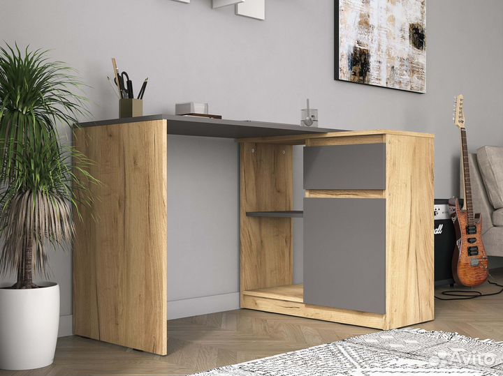 Угловой / прямой письменный Стол с ящиком и тумбой