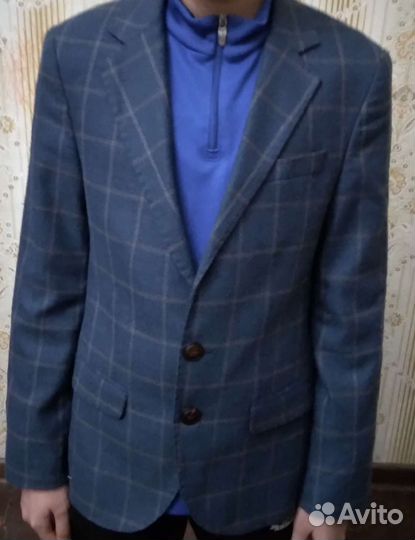 Детский стильный пиджак синий в клетку