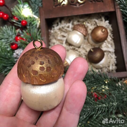 Деревянные елочные игрушки. Грибы-боровички
