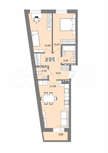 2-к. квартира, 65,8 м², 8/19 эт.