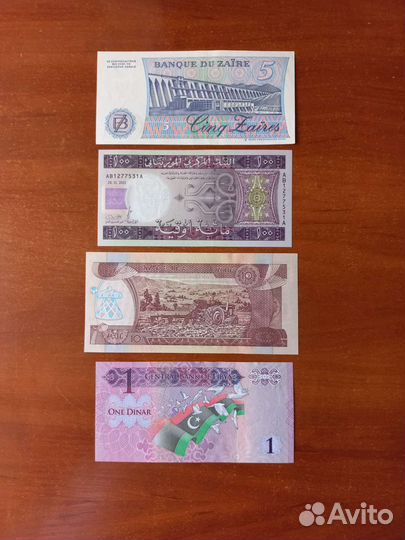 Заир, Мавритания, Эфиопия, Ливия банкноты