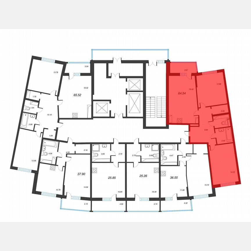 2-к. квартира, 66,4 м², 16/22 эт.