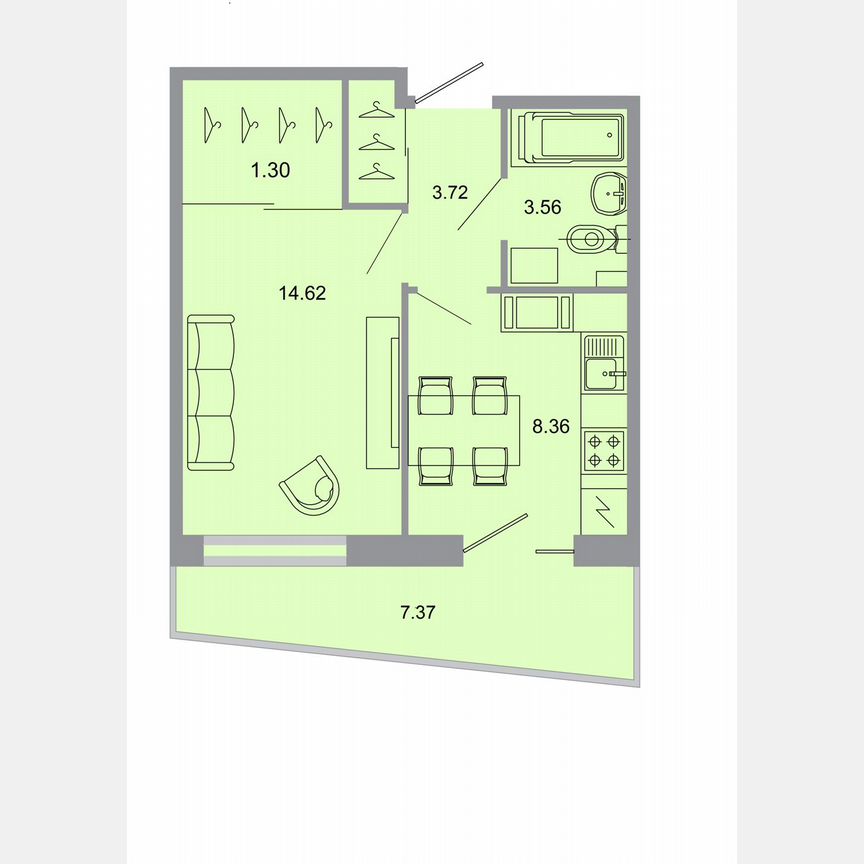 1-к. квартира, 33,1 м², 6/15 эт.