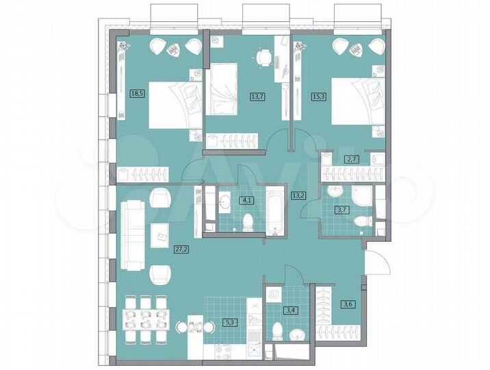 3-к. квартира, 110,1 м², 12/29 эт.