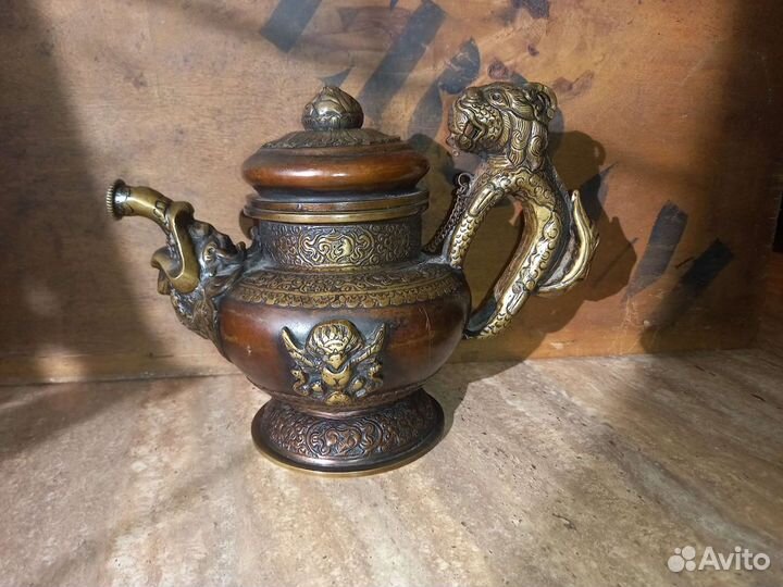 Старинный чайник Тибет 19 век медь бронза