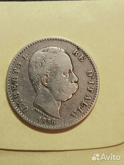 1 лира 1886 Италия.Монета Серебро 835