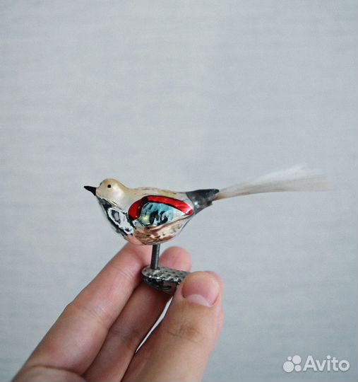 Игрушка елочная птичка антик ГДР