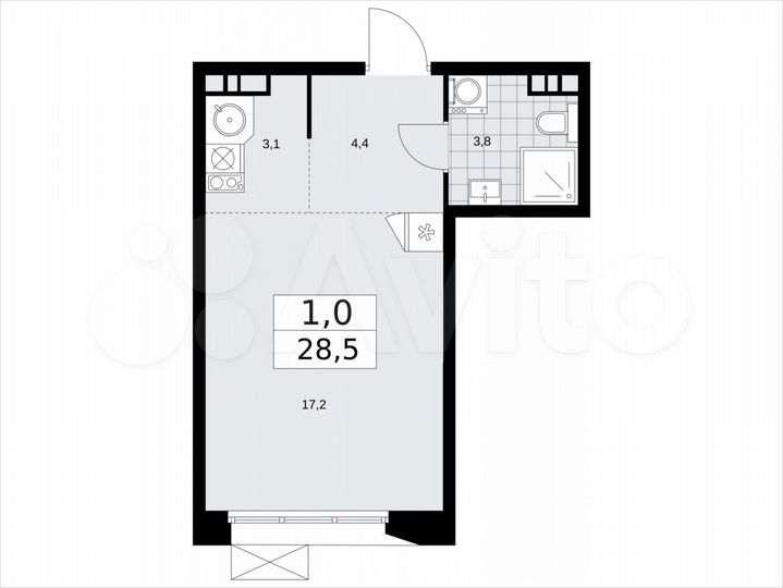 Квартира-студия, 28,5 м², 4/9 эт.