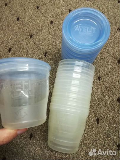 Молокоотсос avent ручной и баночки для хранения