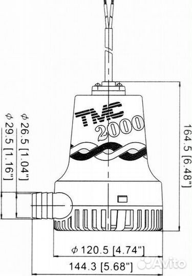 Помпа осушительная, 12 В, 2000GPH (7570 л/ч) (упаковка из 12 шт.) TMC 1005712 pkg 12