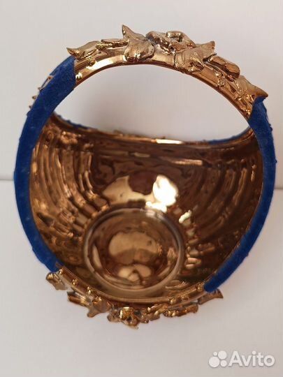 Ваза для конфет синяя с покрытием под золото