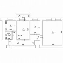 3-к. квартира, 64,5 м², 2/5 эт.