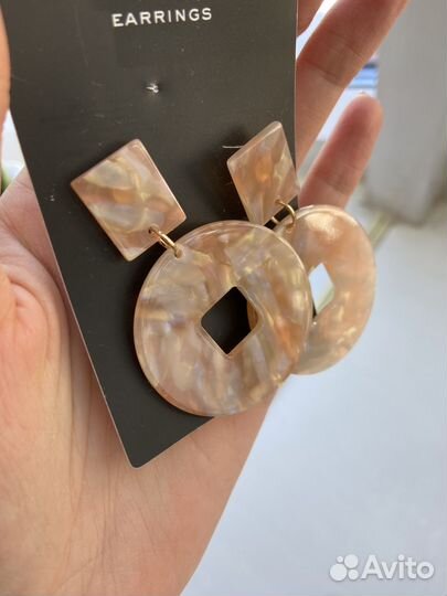 Новые розовые серьги кольца, манго, перламутровые