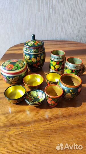 Посуда хохлома, разные наборы, рюмки, плошки