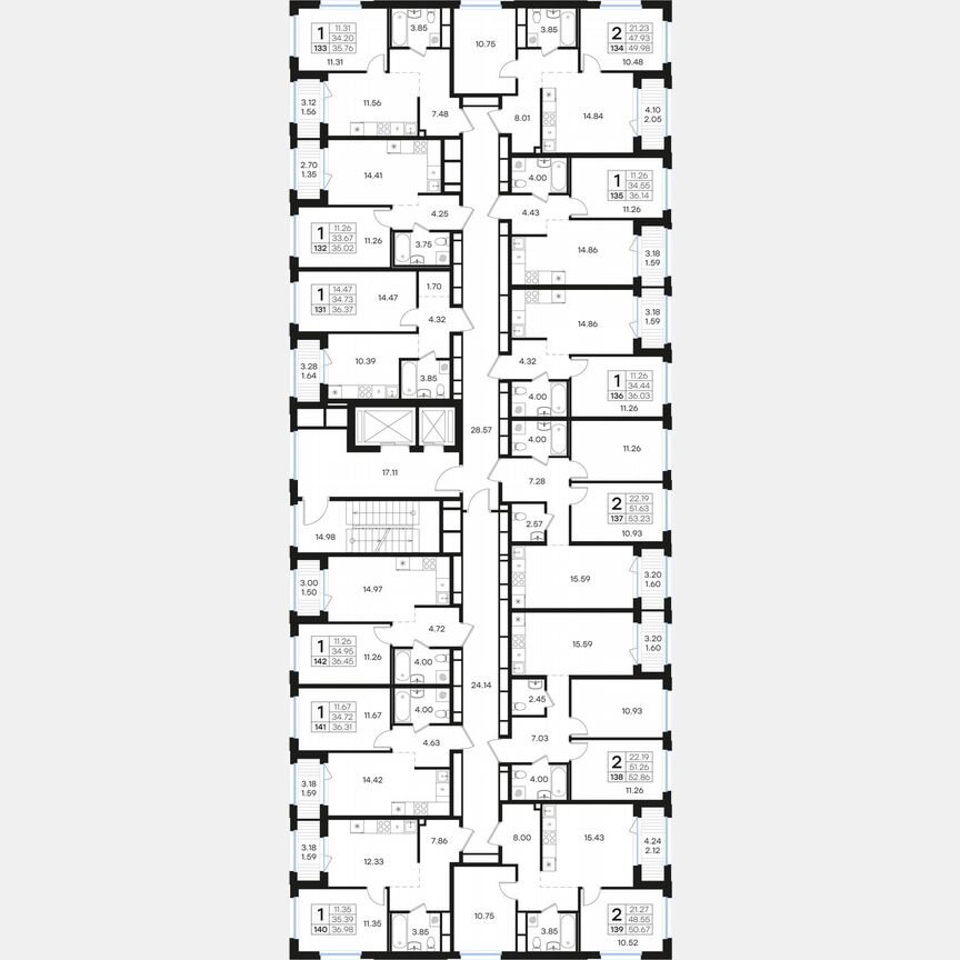 2-к. квартира, 53,2 м², 13/15 эт.