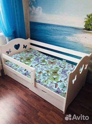 Кроватка высокий борт из массива сингл от 2х лет