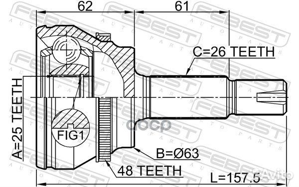 Шрус внешний 25X63X26 toyota corolla verso R10