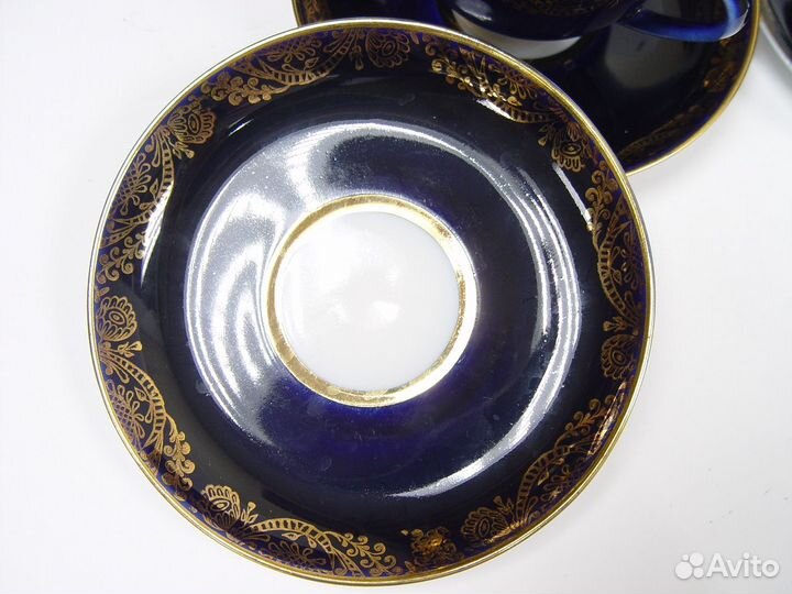Чайные пары. 6 шт. Кобальт, золото. лфз