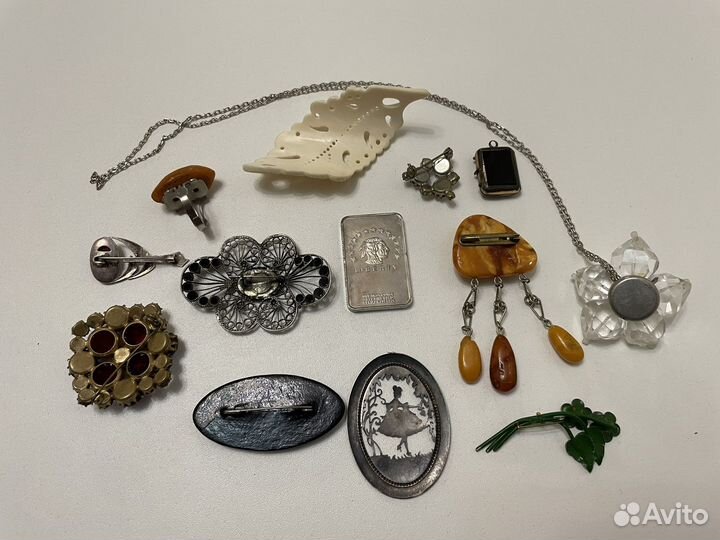 Янтарная брошь СССР, подвеска, кулон-локет