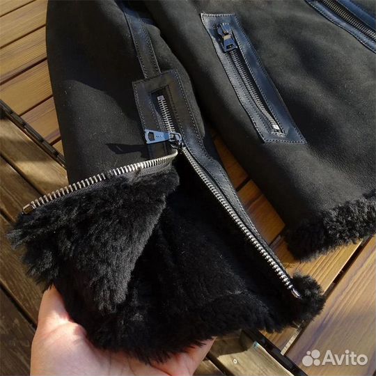 Мужская натуральная дубленка с капюшоном