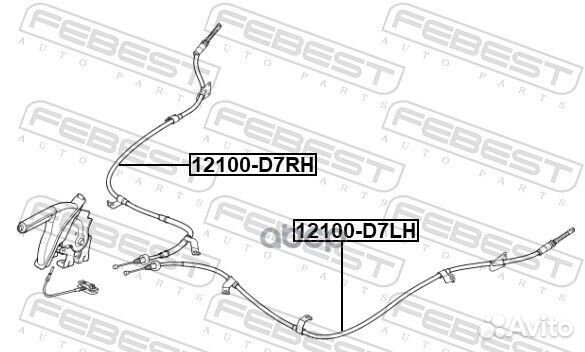 Трос ручного тормоза правый KIA, hyundai 12100D7RH