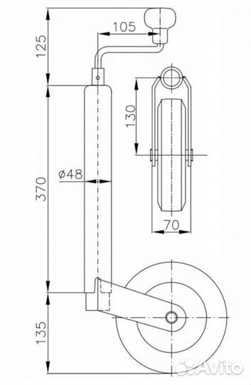 Колесо опорное подкатное для прицепа с кронштейном