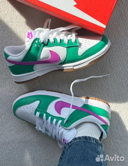 Nike Dunk Low White Stadium Green Fuchsia